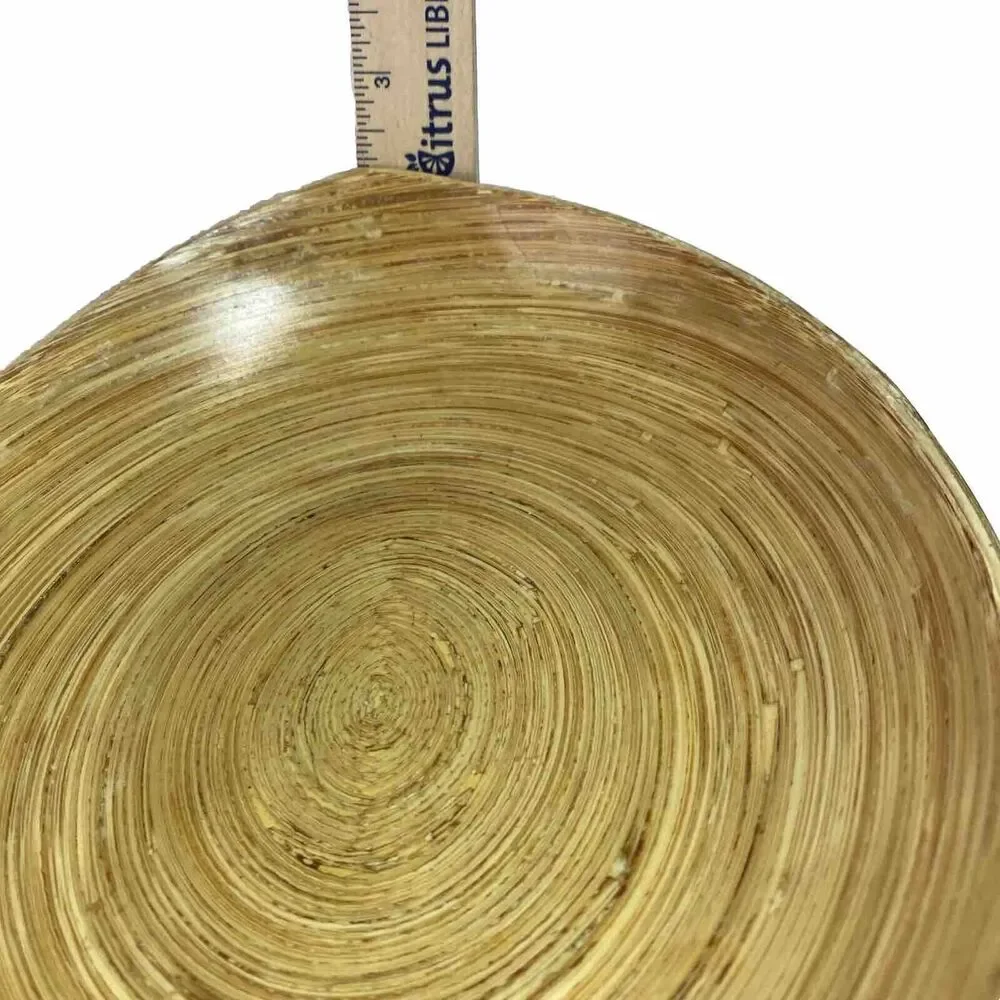 VTG Bamboo Dough Bowl Decor Serving Oval Carved Wood Grain Boho Cottage Gorpcore